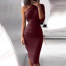 Load image into Gallery viewer, 2021 New Sexy One Shoulder Bodycon Party Dresses Elegant Women Casual Midi Sheath Slim Bodycon Dress Package Hip Midi Dress
