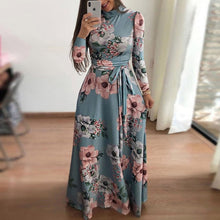 Load image into Gallery viewer, Flower Print Long Sleeve Maxi Dress Spring Autumn Casual Slim Sashes Long Dress Women Elegant Robe Party Dresses Plus Size S-5XL
