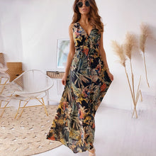 Load image into Gallery viewer, Sexy Deep V Neck Print Boho Sleeveless Backless Maxi Dress 2021 Summer Casual Tank Vintage Long Dresses For Women Robe Femme
