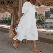 Load image into Gallery viewer, VONDA Mid-Calf Dress Sexy Lantern Sleeve Summer Dresses 2021 Women Sundress Casual Vintage Bohemian Beach Vestidos Plus Size
