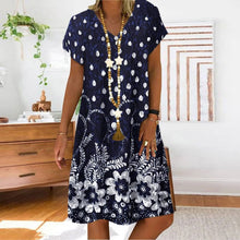Load image into Gallery viewer, Big size dress women summer dress Loose short sleeve flowers printed dresses plus size women clothing dress
