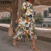 Load image into Gallery viewer, Summer Dress Elegant Party Mid-Calf Dress 2021 VONDA Women&#39;Summer Sundress Bohemian Beach Sundress Casual Vestido Plus Size
