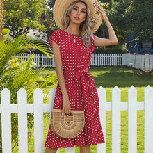 Load image into Gallery viewer, 2021 New Summer Polka Dots Sleeveless Pleated Dresses For Women High Waist Midi Elegant Office Green Lady Dinner Party Clothes
