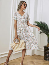 Load image into Gallery viewer, Yellow Vintage Floral Print Women Summer Dress 2021 Casual V-neck Short Sleeve A-line Chiffon Beach Midi Dresses Vestidos
