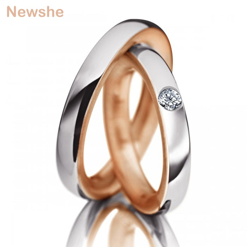 Newshe Stainless Steel His And Hers Promise Ring For Lovers Wedding Band AAA Cubic Zircons Romantic Jewellery