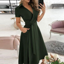 Load image into Gallery viewer, Office Lady Elegant Summer Sleeveless Dress Women Casual Turn-Down Collar Belt Dress Sexy V Neck Slim Solid Long Party Dress XXL
