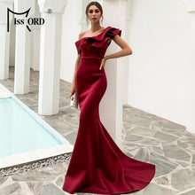 Load image into Gallery viewer, Missord Women 2021 One Shoulder Ruffles Floor Evening Party Dress Solid Color Celebrity Maxi Sexy Slash Neck Women Prom Dresses
