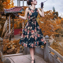 Load image into Gallery viewer, MISSJOY Plus size 4XL Dress kleding vrouwen Vintage Elegant Cap Sleeve Lemon Flower Print pin up fashionable dresses kerst jurk
