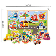 Load image into Gallery viewer, Kids 3D Puzzles Montessori Toys Wooden Puzzles Hand Grab Boards Toys Tangram Jigsaw Cartoon Vehicle Animals Fruits Puzzle
