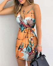 Load image into Gallery viewer, Tropical Print V-Neck Wrap Casual Dress Women Sleeveless Summer Holiday Mini Dress

