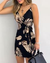 Load image into Gallery viewer, Tropical Print V-Neck Wrap Casual Dress Women Sleeveless Summer Holiday Mini Dress
