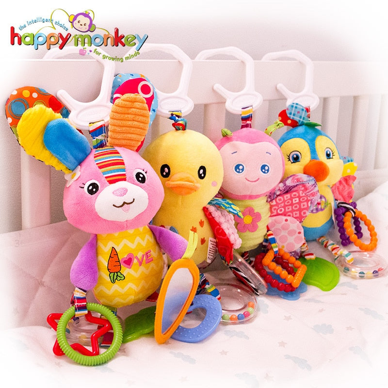 Baby Plush Stuffed Rattle Toys Stroller Hanging Animals Bed Mobile Infant Bunny Educational Toys for Children Gift Happy Monkey