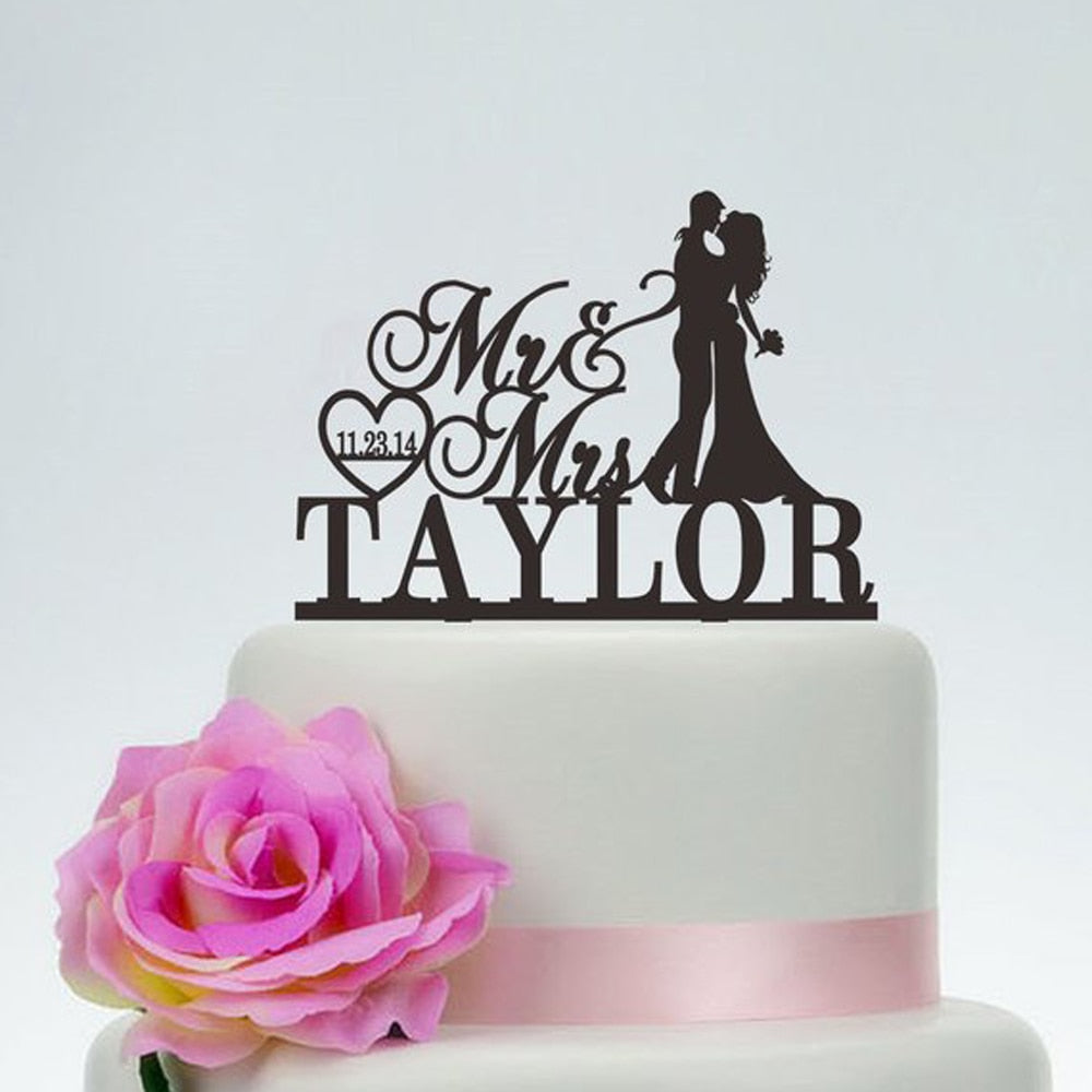 Wedding Cake Topper,Mr and Mrs Cake Topper With Surname and date ,Personalized Cake Topper,  decorative wedding supplies
