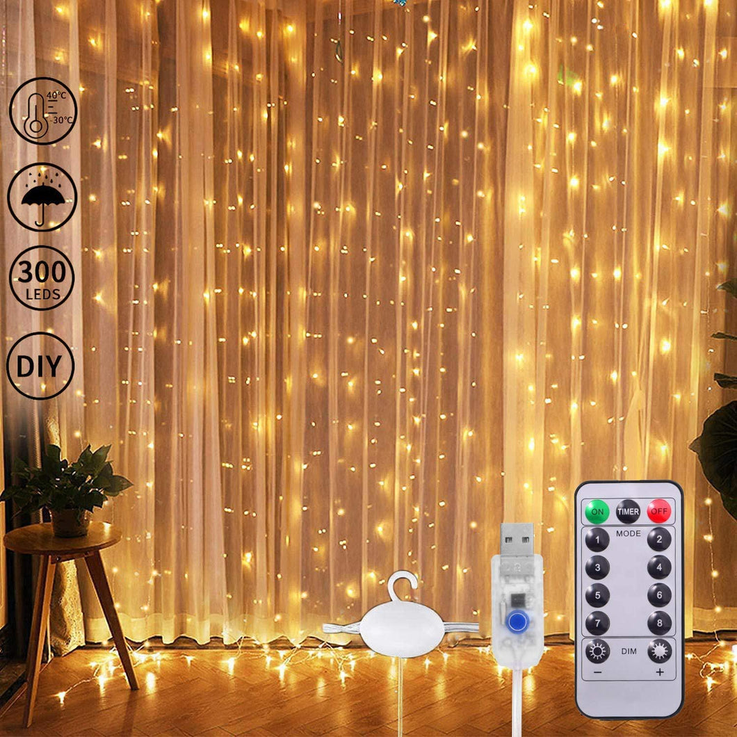 300 LED Window Curtain String Light Fairy Lights USB